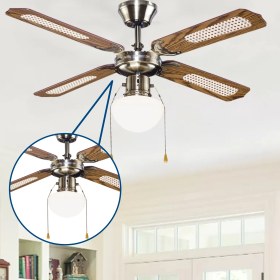 Resim Blooma 4 Kanatlı Ahşap Gövdeli Aydınlatmalı Enerji Tasarruflu Modern Tavan Vantilatörü 107 cm – İç Mekan Kullanım 