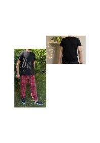 Resim Regular Fit Alt Ekose Pamuklu Örme Bisiklet Yaka Erkek Pijama Takımı 