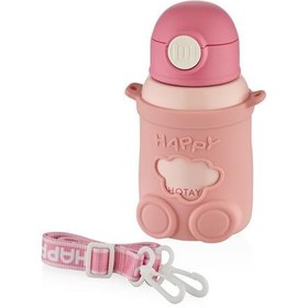 Resim Shotay ST-8816 480ml Askılı Silikon Kılıflı Pipetli Pembe Çelik Matara 