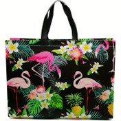 Resim Flamingo Baskılı Tote Çanta, Non-Woven Ambalaj Hediye Çantası, İşe ve Alışverişe Uygun Büyük Kapasiteli El Çantası 