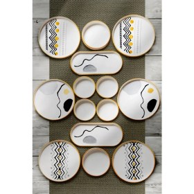 Resim 14 Parça 6 Kişilik Axial Stackable Kahvaltı Takımı - Lüx Kahvaltılık Sunum Seti Tabağı 