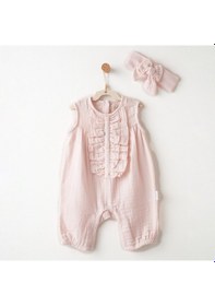 Resim Andywawa Lovely Day Bebek Müslin Saç Bandı Ve Tulum Takım Ac26613 Pembe 