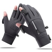 Resim Fortunelane Kışlık Flanel İçli Eldivenler, Rüzgar Ve Su Geçirmez, Dokunmatik Ekranlı - Gri 247, L Beden 1 Çift 