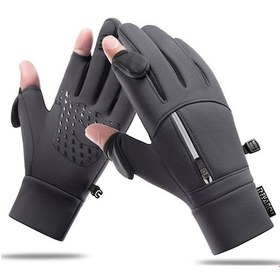 Resim Fortunelane Kışlık Flanel İçli Eldivenler, Rüzgar Ve Su Geçirmez, Dokunmatik Ekranlı - Gri 247, L Beden 1 Çift 