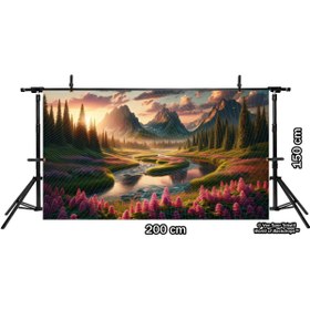 Resim Venspor Doğa Manzaralı Dağ ve Nehir Temalı Arkaplan 200x150cm Fon Duvar Örtüsü 