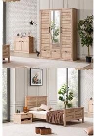 Resim Polo Genç Odası - 3 Kapaklı Dolap, Karyola, Komodin, Şifonyer Ceviz 