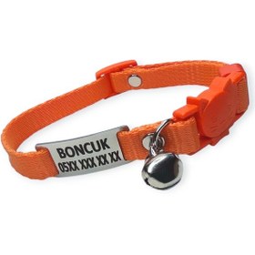 Resim Güvenlik Kilitli İsimli Kedi Tasması, Kedi Tasması Turuncu Renk 