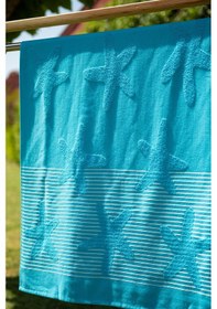 Resim Menderes Home Cotton Collection Bukle Plaj Havlusu Yıldız Turkuaz 