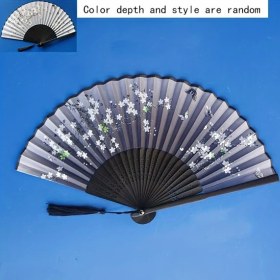 Resim Gateesat Stil 1 Katlanır Mavi İpek Bambu El Yelpazesi Düğün Dans Dekor 