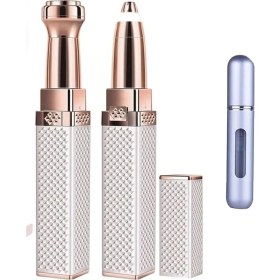 Resim Luxury 2 Başlıklı Şarjlı Işıklı Kaş Bıyık Alma Vücut Kadın Tüy Epilasyon Aleti ve Mini Parfüm Şişesi 