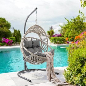 Resim Nobel | Tekli Rattan Bahçe Salıncağı | Rehome Balkon Salıncağı - Beyaz 