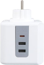 Resim STOREMAX VEA Akıllı 3’lü Priz, 2 USB + 1 Type-C Hızlı Şarj Girişli, 2500W 10A Güç Kapasiteli, Termal ve Çocuk 