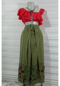 Resim Otantik Nakış İşlemeli Harem Şalvar Bulmaca Pantolon 103 Cm -8719 Açık Yeşil 