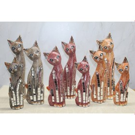 Resim Ahşap 3'lü Kedi Seti 30 Cm Model 2 