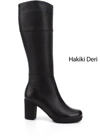 Resim GÖNDERİ(R) Kadın / Kız Siyah Floter Fermuarlı Kalın Topuklu Hakiki Deri Çizme 