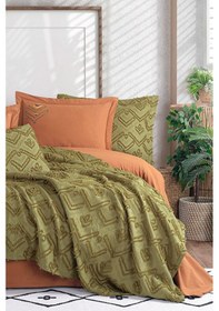 Resim İyi Geceler İstanbul Aztec Haki Çift Kişilik %100 Pamuk Yatak Örtüsü Seti Haki 