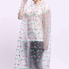 Resim Kadınlar için Şeffaf Kapüşonlu Kalpli Yağmurluk, Uzun Kollu EVA Dayanıklı Tam Vücut Yağmur Ponçosu, Seyahat için Düğmeli Kapatma, 1 Paket Esnek Olmayan Rahat Stil 