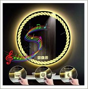 Resim Dnr-Mirror60 Cm Günışığı Ledli Tasarım Kumlamalı Dokunmatik Bluetoothlu Buğu Önleyicili Makyaj Banyo Aynası 