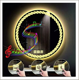 Resim Dnr-Mirror60 Cm Günışığı Ledli Tasarım Kumlamalı Dokunmatik Bluetoothlu Buğu Önleyicili Makyaj Banyo Aynası 