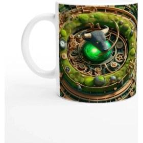 Resim Boğa Burcu Baskılı Kahve Kupası - Zamanın Çarkları Astroloji Mekanizması Vs1 