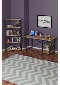 Resim Metal Kitaplık 5 Raflı + 60x120 Cm Çalışma Masası Atlantik Çam 