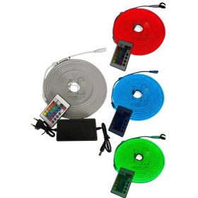 Resim 220 Volt Rgb Esnek Neon Şerit Led Set Kumandalı Ip65 Dış Mekan 5 Metre 