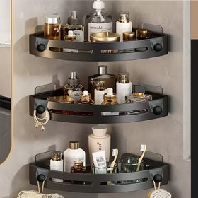 Resim 2-3 parça üçgen depolama rafı, deliksiz köşe rafı, banyo duvar asma için çok katlı depolama rafı, yıkama ve fırçalama saklama. Güçlü taşıyıcı, yer tasarrufu sağlar 