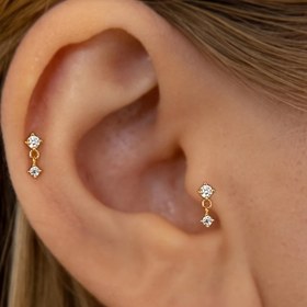 Resim Günlük ve Hediye Durumları İçin Sentetik Kübik Zirkonya ile 14K Altın Kaplama Bakır Vida Arkası Damla Küpeler 