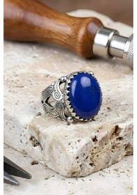 Resim Bora Model El İşi Lapis Lazuli Taşlı Gümüş Yüzük 18 Gümüş 
