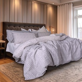 Resim Classy Koyu Gri Geometrik Zincir Desenli %100 Pamuklu Nevresim Seti - Battal Boy / Gri 