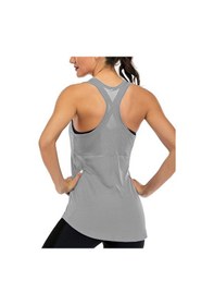Resim Ghassy Co. Kadın Racerback Sırt Açık Yarı Fileli Antrenman Yoga Koşu Spor Atlet Tank Tops 1780 001 Açık Gri 