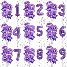 Resim 7 parça mor dijital balon seti, kız doğum günü süslemesi için uygun, duş dekorasyonu, düğün ve Noel partisi süsleme 