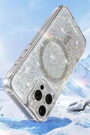 Resim iPhone 16 Pro Uyumlu Kılıf, Işıltılı Glitter, MagSafe, Titanyum Gri 
