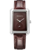 Resim Kadın Marka Kol Saatleri Bayan Saati Deri Moda Kare Kuvars Saatler Kahverengi Titanyum 