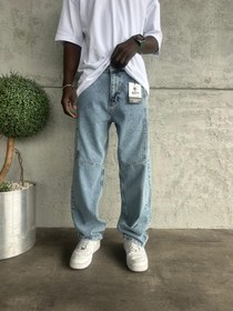Resim Dikiş Detaylı Mavi Kar Yıkama Relax Baggy Jean - 36 