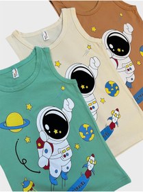 Resim Genel Markalar Erkek Çocuk Pamuklu Astronot Desenli Yeşil Krem Kahverengi 3lü Atlet 