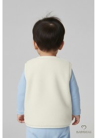 Resim Babyden's Welsoft Erkek Bebek Çocuk Çıtçıtlı Yelek Ayıcık Armalı, Yumuşak Peluş Bebek Yeleği Ekru 
