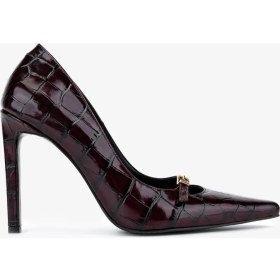 Resim Valmenti Kadın Hakiki Deri Bordo Stiletto Ayakkabı 1138 4930 Bn Ayk SK25-26 Bordo Kroko 