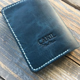 Resim Çakıl Tasarım Hakiki Deri Turkuaz Ruhsat Kabı - Isme Özel 