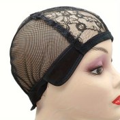 Resim Siyah S/M/L/XL bedenler için ayarlanabilir kayışlı peruk yapımı için 4 boyutlu peruk kapağı saç ağı yapıştırıcı olmadan iyi kalitede 