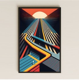 Resim Retro Geometrik Yol Temalı Şeffaf Pleksi Tablo 