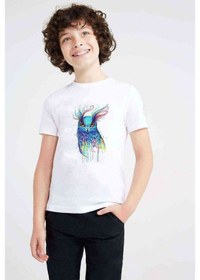 Resim Watercolor Owl 2 Baskılı Unisex Çocuk Beyaz T-Shirt 