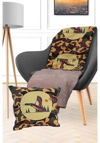 Resim Avcı Ördek Baskılı Battaniyeli Yastık Opsiyonel Kırlent 