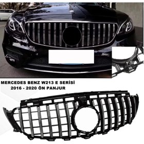 Resim caraks Mercedes W213 E Serisi Spor Ön Panjur Izgaralı Piano Black & Krom Şeritli 2016-2020 1. Kalite- 