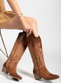 Resim MS SUGAR SHOES Sugar Kadın Acı Kahve Nakışlı Kovboy Western Dallas Çizme 
