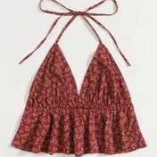 Resim Kadınlar İçin Y2K Çiçek Desenli Halter Boyunlu Tank Top - Ayarlanabilir Sırt Fiyonklu, Hafif ve Nefes Alabilen Kumaş, İlkbahar Yaz Sonbahar için, Günlük Tatil Plaj Giyimi, Mevsimlik Moda, Vücuda Oturan Tasarım, Akıcı Kumaş 