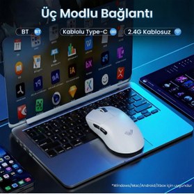 Resim Aula SC900 Pro PAW3395 Sensör 26000 DPI 8000Hz Kablolu ve Kablosuz Gaming Oyuncu Mouse Beyaz 