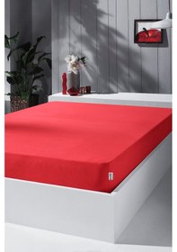 Resim Penye Lastikli Çarşaf, Tek Kişilik ,kırmızı, %100 Pamuk Örme Kumaş, 130 Gr/m² Kırmızı 