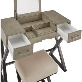 Resim Hitit Dekorasyon Azure Siyah Metal Açık Kahve Makyaj Masası & Tabure 