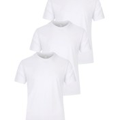 Resim 3'lü Erkek Pamuklu Tişört, %100 Pamuk Yaka Tişört, Kısa Kollu, Normal Beden, Tüm Mevsim Örgü Kumaş, Düz Renk, 180gsm - Erkekler İçin Şık Temel Üstler 